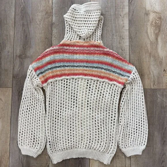 Pol Womens Crochet Open Knit Sweater Size M Rainbow Beachy Boho Travel Vacation - Picture 1 of 13